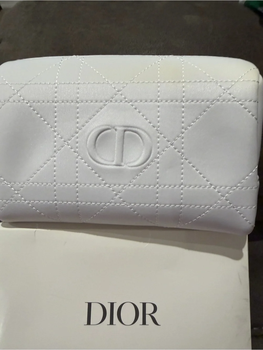 New Dior White Quilted Cosmetic Pouch